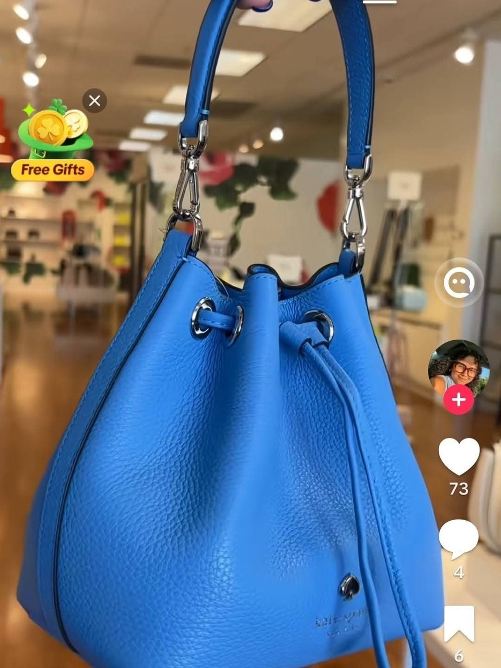 Kate Spade Blue Pebbled Leather Drawstring Bucket Bag
